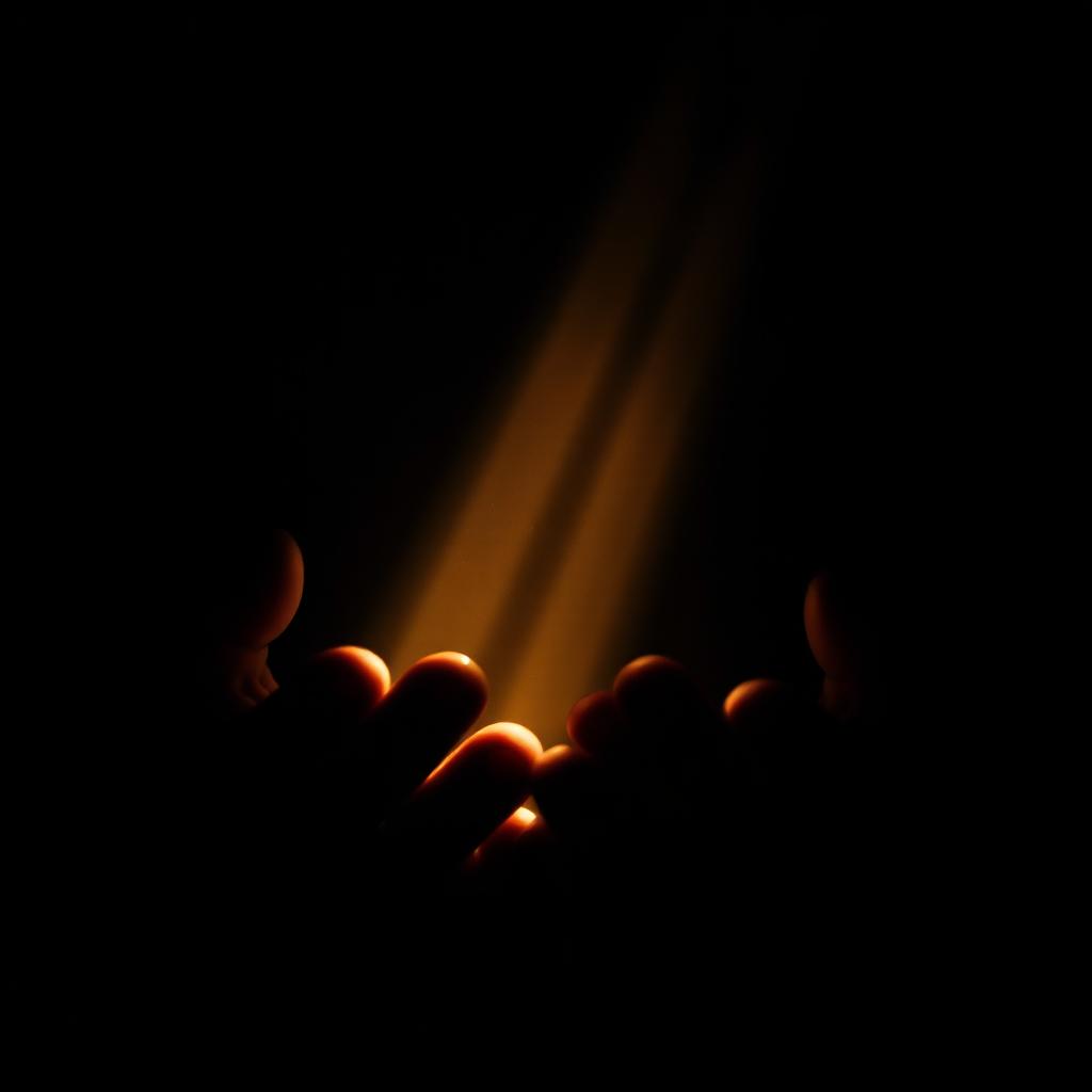 Hands cupped catching light from above